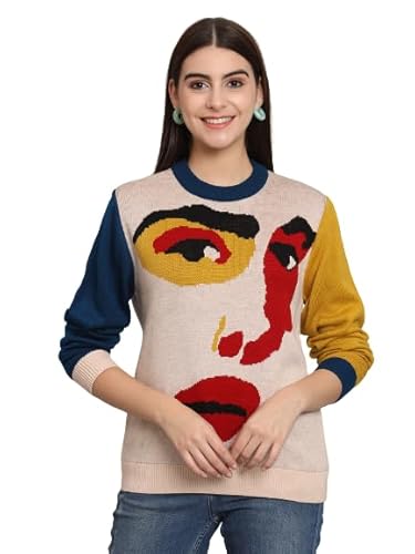 Womens Facial Expression Graphic Pullover Sweater