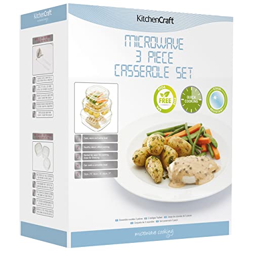 Microwave KitchenCraft KCMCASS Cookware Set, 3 BPA Free able Containers with Lids, Plastic - Thumbnail 2