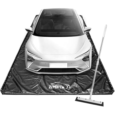 ZOMOFEW Garage Floor Containment Mats 7' 9" x 18' Containment Mat Black Garage Floor Mat for Heavy Duty Small/Midsize/SUV/Truck Garage Containment Mat with Squeegee Cover