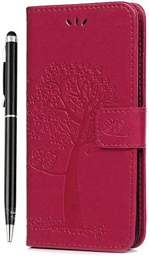 Phone Holder Case IVOYI Samsung Galaxy A7 2018 Case, Premium PU Leather Phone Case Wallet Flip Owl Tree Embossed Case Protective Cover for Samsung Galaxy A7 2018 [Kickstand] Card Holder & One Touch Pe
