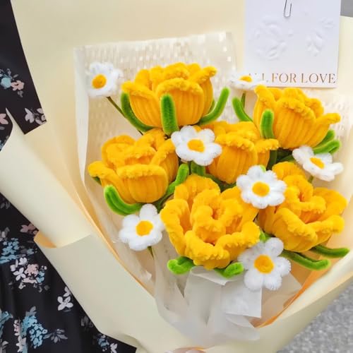 Miniatura 8 de Ptyism 500 Piezas Juego De Flores De Limpiapipas Tarjeta De Felicitación Y Papeles De Regalo De Cortesía Etc Amarillo 5 Colores Pipe Cleaners For Flower Set Para Regalos Artesanales