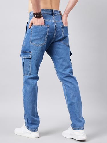 Image of STUDIO NEXX Men's Loose Fit Cargo Jeans| Stretchable | Cargo Denims | Utility Pockets