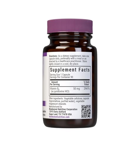 image for Bluebonnet Nutrition Vitamin B6 50 mg, Nervous System*, Heart Health*,