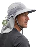 Hat Hut Cappello da sole ultraleggero con patta per il collo, UPF 50+, tesa larga, traspirante, per escursionismo, pesca, da uomo, Grigio chiaro, Taglia unica