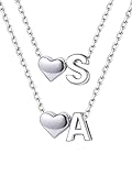 ChicSilver 2PC Colgante Corazón con Letra Inicial Mujer Plata de Ley 925 Collar Minimalista Joyería Delicada Regalo