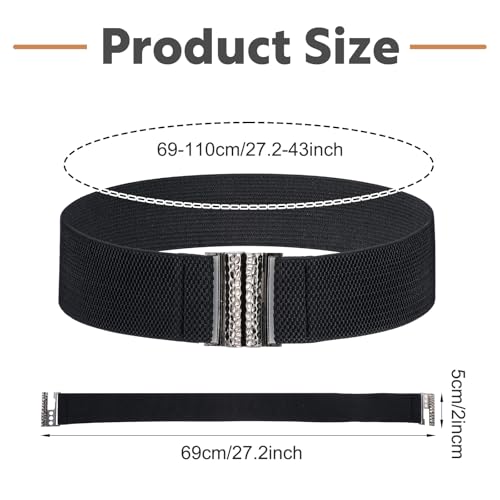 Elastic Belts for Women Stretch, 27.2 Inch Wide Stretchy Belts Vintage Black Adjustable Dress Belt with Gold Buckle Thick Ladies Waist Belt Plus Size Stylish Waistband4