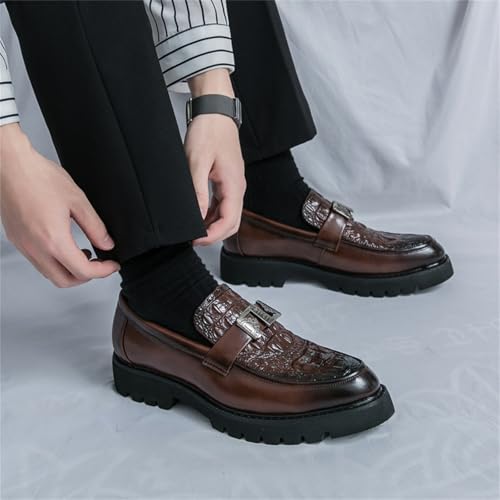 Image of Mens Loafers - Crocodile Texture Faux Leather Driving Shoes, Slip On Penny Moccasins for Business & Casual