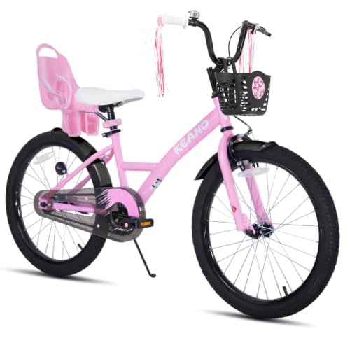 KEANO JOYSTAR Zinnia 20 Zoll Kinderfahrrad für Mädchen von 8-11 Jahren, 20 Zoll Mädchenfahrrad mit Stützrädern & Korb& Luftschlangen,Rosa