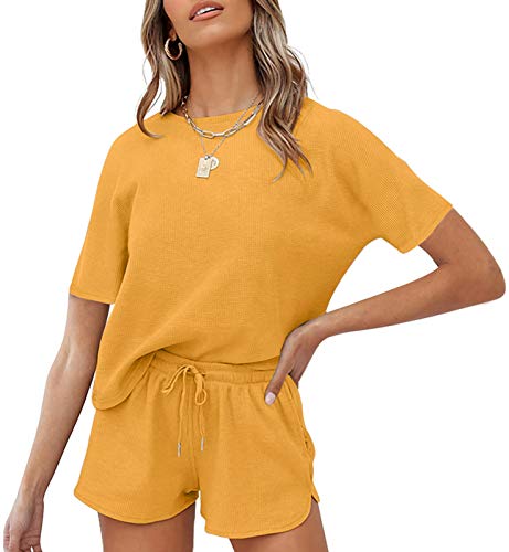 Merokeety Women's Short Sleeve Waffle Pajama Sets Lounge Top And Shorts 2 Piece Tracksuit Outfits #TOP6