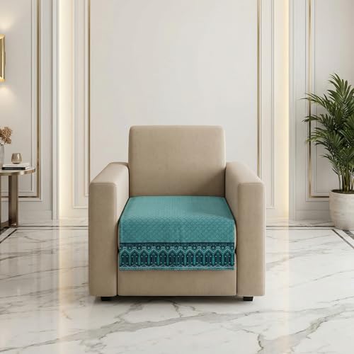 Image of Velvet Quilted Sofa Cover Mat Seat & Back, 1 Seater, L23in H32in, Italian Blue Color,Anti Skid Backing, 6in Hanging Strap Design, Washable Soft, Anti S, Style -ItalianBlue-S1