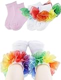 PrinceSasa Infant Newborn Toddler Baby Girl Socks Princess Party Ruffle Colorful Lace (Pack of 2),2R1,size 0-12 Months(1Y)
