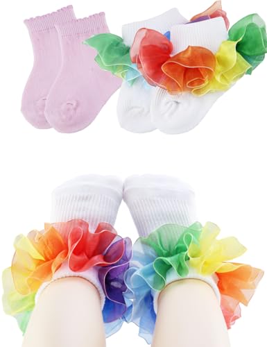 PrinceSasa Infant Newborn Toddler Baby Girl Socks Princess Party Ruffle Colorful Lace (Pack of 2),2R1,size 0-12 Months(1Y)