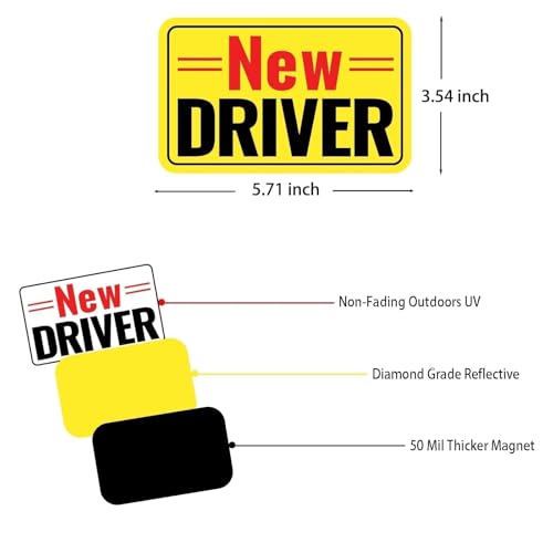 Image of 2 Pack Student Driver Magnet & New Driver Car Magnet - Removable Reflective Stickers No Residue, Automotive Safety Stickers, Magnetic Decal (Red /Black-New)