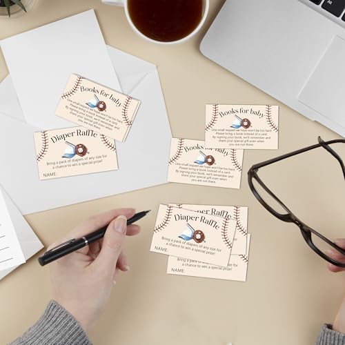 25 Pcs Diaper Raffle Tickets & 25 Pcs Books for Baby Request Cards, Our Little Rookie Baby Shower Invitations for Boys Girls, Baseball Themed Gender Reveal Decorations, 3.5 x 2.1 Inch-C10 — 사진 6