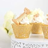 SUYEPER 100pcs Yellow-Gold Cupcake Wrappers Artistic Bake Cake Paper Cups Little Vine Lace Laser Cut Liner Baking Cup Muffin Case Trays for Wedding Party Birthday Decoration (Gold)