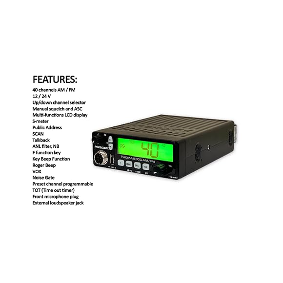 President Thomas FCC AM/FM CB Radio – 40 Channel, VOX Hands-Free, USB Port, ASC, Multi-Color LCD Display – 12/24V Compact Mobile Transceiver for Truckers & Off-Road Communication - Image 4