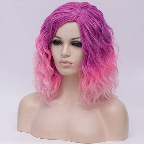 Cying Lin Short Bob Wavy Curly Wig Ombre Light Pink Wig For Women Cosplay Halloween Wigs Heat Resistant Bob Party Wig Include Wig Cap (Ombre Light Pink) - Thumbnail 3