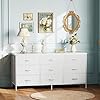 Huuger 9 Drawer Dresser, 47 Inch TV Stand for 50, 55 Inch TV, Entertainment Center with Drawers, Fabric Dresser Chest of Drawer for Bedroom, Closet, PU Leather Surface, White