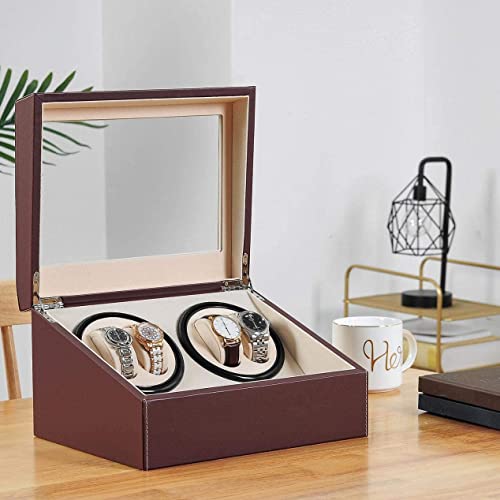 Miniatura 7 de Cajas Giratorias Para Relojes Automatische Uhrenbeweger Box Pu Leder Uhrengehäuse Mit Leisem Motor Batteriebetrieb Oder Netzteil Für Automatikuhren Braun-Dgw