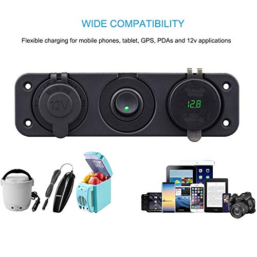 Cllena Dual Usb Socket Charger 4.2A & Led Voltmeter + 12V Power Outlet + On-Off Rocker Toggle Switch Four Functions Panel For Car Marine Boat Rv Truck Camper Vehicles (Green) #TOP1