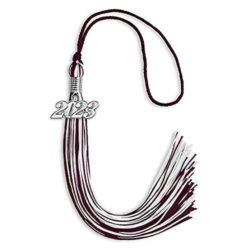 Endea Graduation Mixed Double Color Tassel with Silver Date Drop (Maroon/White, 2023)