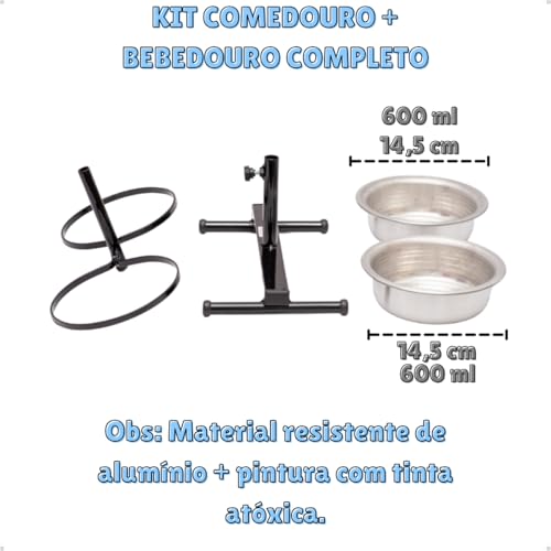 Comedouro Duplo Elevado PP MINI Preto 600ml Alto Pote Ajustável Regulável Para Cachorro