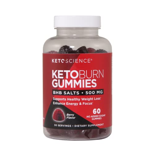 KETO SCIENCE Burn Gummies, Supports Healthy Weight Loss, Enhances Energy & Focus, Ketogenic Fat Burner, 0 Added Sugar, BHB Salts, Delicious Natural Berry Flavor, 60 Count