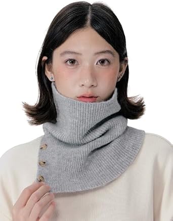 Hycurey Women Knitted Scarf with Buttons Soft Chunky Winter Cowl Scarf Solid Color Versatile Scarves