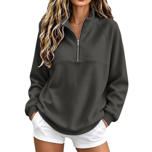 Womens Quarter Zip Sweatshirt Cozy Drop Shoulder Mockneck Fleece Pullover - image 1