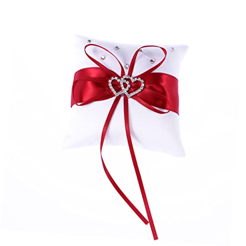 PRETYZOOM Wedding Ring Pillow Heart Shape Ring Pillow Rhinestones for Wedding Ceremony 20 x 20 Cm