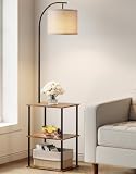 PARTPHONER Floor Lamp with Table, Night Stand with Lamp, Narrow Side Table with 3CCT LED Bulb, Small Coffee Table, Modern End Table with Storage Shelves for Living Room Bedroom Home DΓ©cor