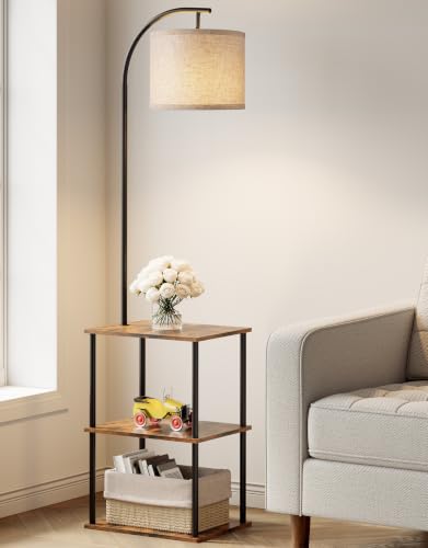 PARTPHONER Floor Lamp with Table Night Stand with Lamp Narrow Side Table with 3CCT LED Bulb Small Coffee Table Modern End Table with Storage Shelves for Living Room Bedroom Home Dcor