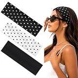 PROPOG Bandeau Cheveux Femme Sport, 7cm Headband Noir Elastique Bandeaux Mode pour Femmes Bandeau a Pois pour Yoga, Running, Fitness, Cyclisme, Exercice (Pois Noirs et Blancs)