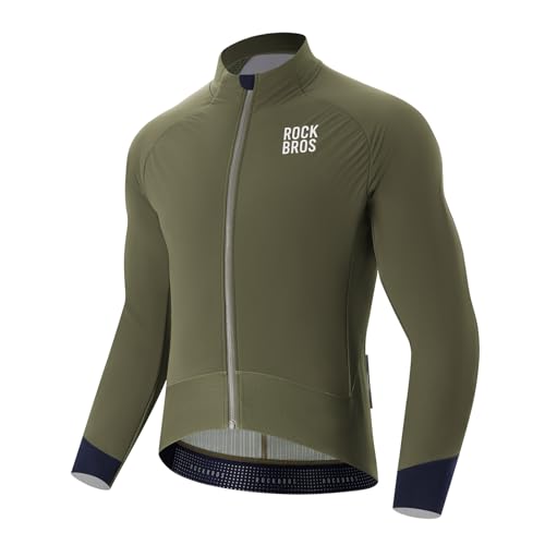 ROCKBROS Maillot de Ciclismo Manga Larga, Jersey Invierno Cortavientos Térmica con Forro Polar, Reflectante, Transpirable y 3 Bolsillos Traseros para Otoño Ciclismo MTB, Verde M