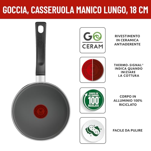 Lagostina Goccia Casseruola manico lungo 18 cm, Rivestimento in Ceramica Antiaderente, Scorrevolezza Ottimale, Pulizia Facile, Thermo-Signal, Sicura, Compatibile con Induzione - Immagine 1