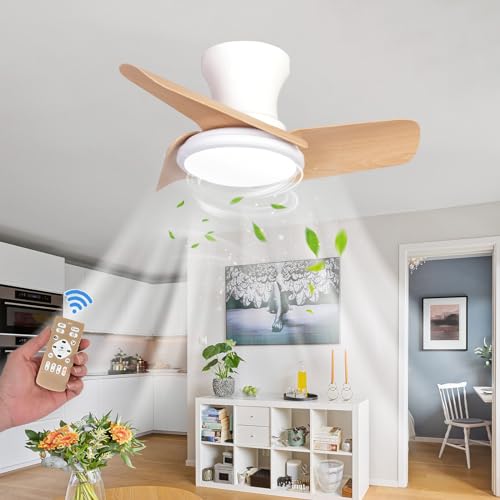 Lámpara Ventilador de Techo 80CM Con LED Dimmable - Motor DC 6 Velocidades Reversible Silencioso - Moderna Para Dormitorio y Salón Con Mando a Distancia