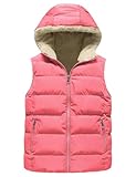 Gihuo Kids Puffer Vest Boys Girls Warm Fleece Lined Hooded Vest Zip Up Winter Padded Gilet Outerwear(Pink-5Y)