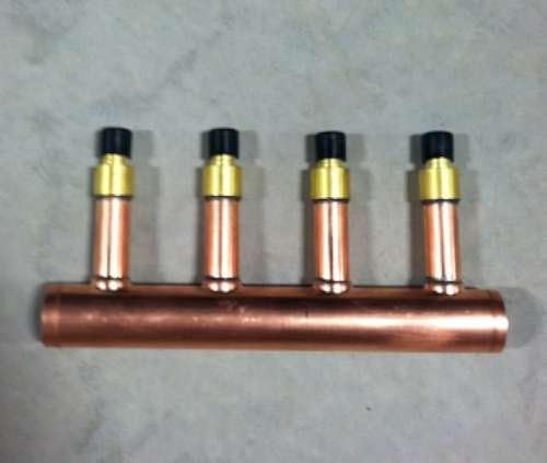4 Loop 1" Copper Radiant Manifold w/ 1/2" Pex Crimp Fittings