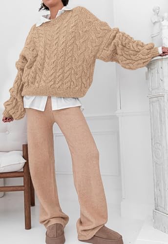 Image of PRETTYGARDEN Womens Sweaters Spring 2026 Cable Knit Long Sleeve Crewneck Oversized Sweater Chunky Pullover Loose Outfits
