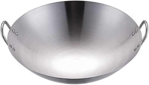 Angoily Wok de acero inoxidable - Sartén tradicional china japonesa, olla de cocina con doble asa y fondo redondo, utensilios de cocina
