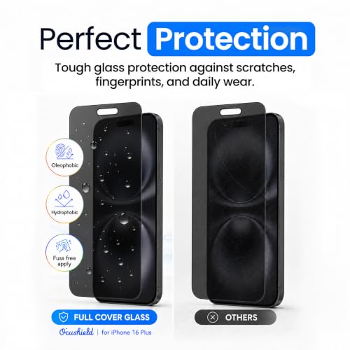 Ocushield Privacy Anti Blue Light Tempered Glass Screen Protector of iPhone 16 Pro Max (6.9") – Anti-Spy, Blocks Blue Light, Prevents Eye Strain & Helps You Sleep Better, 9H Hardness & Case Friendly by Ocushield - Used condition - Image 6