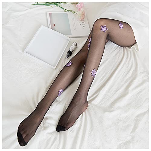 Image of Erinaco Women's Flower Pattern Sheer Footed Pantyhose Control Top Tights Stockings with Reinforced Toes