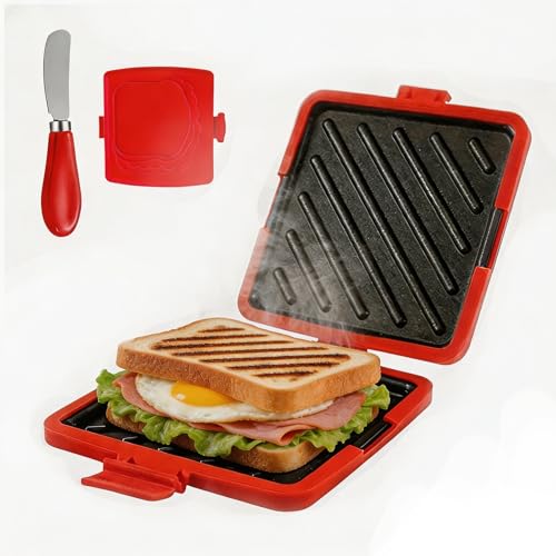 Appareil À Croque Monsieur pour Micro-ondes, Machine à Sandwichs pour Micro-ondes avec Couteau à Beurre, Machine à toastie, Sandwich Maker, Plaques Sandwich pour la Cuisson de Sandwichs Croustillants