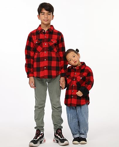 Image of ThCreasa Boys Sherpa Lined Plaid Button Shirt Jacket | Full Thermal Lining, Buffalo Plaid Shacket, Button Down, Family Matching Shirt, Dress Shirt Style, Cozy Winter Fall Outerwear