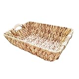Handgewebter großer Korbkorb mit Holzgriffen, Wasserhyazinthen-Korbkorb zum Organisieren, 25,4 x 37,6 x 13 cm, Aufbewahrung mit Holzgriffen, großer Korbkorb zum Organisieren Gwy423 (Beige, 38x27cm)