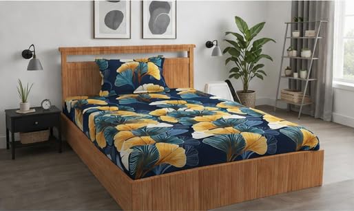 Image of Jashan Premium Glace Cotton 180 TC Flat Single Bedsheets for Summer Breathable | Wrinklefree (Size-60 X 90 Inch) with 1 Pillow Covers (Size-17 X 27 Inches, Green Beige)