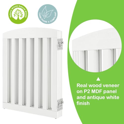 SPIRICH 96\" Extra Wide 28\" Tall Wooden Freestanding Foldable Dog Gate, Pet Gate Indoor, 4 Panels, White