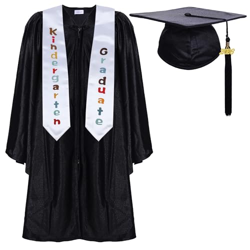Newrara Kindergarten Graduation Cap and Gown Stole Package for Kids (Black, 27)