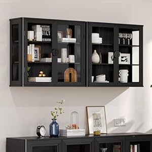 56″ Black Wall Storage Cabinets,Kitchen Wall Cabinets with Glass Doors,Over The Toilet Storage Cabinets with Tempered Glass, Upper cabinets for Launtry, Kitchen,Bathroom, 28 inch X 2PCS