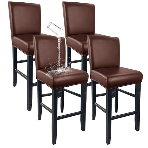 Image of PU Leather Bar Stool Covers with Backs Waterproof Bar Stool Chair Covers | Washable, Wipeable, Thick, Counter Chair Cover, Height Chair Slipcovers, Chair Protector For Pub /Cafe /Dining, Coffee